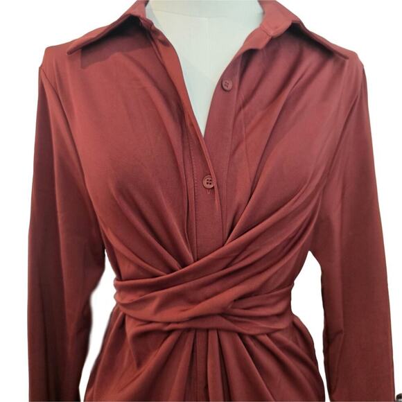 Women's Burgandy Maxi Shirt Wrap dress Sz. S/M - Picture 3 of 8